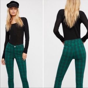 🌹Free People Green Plaid Skinny Pants Womens 28